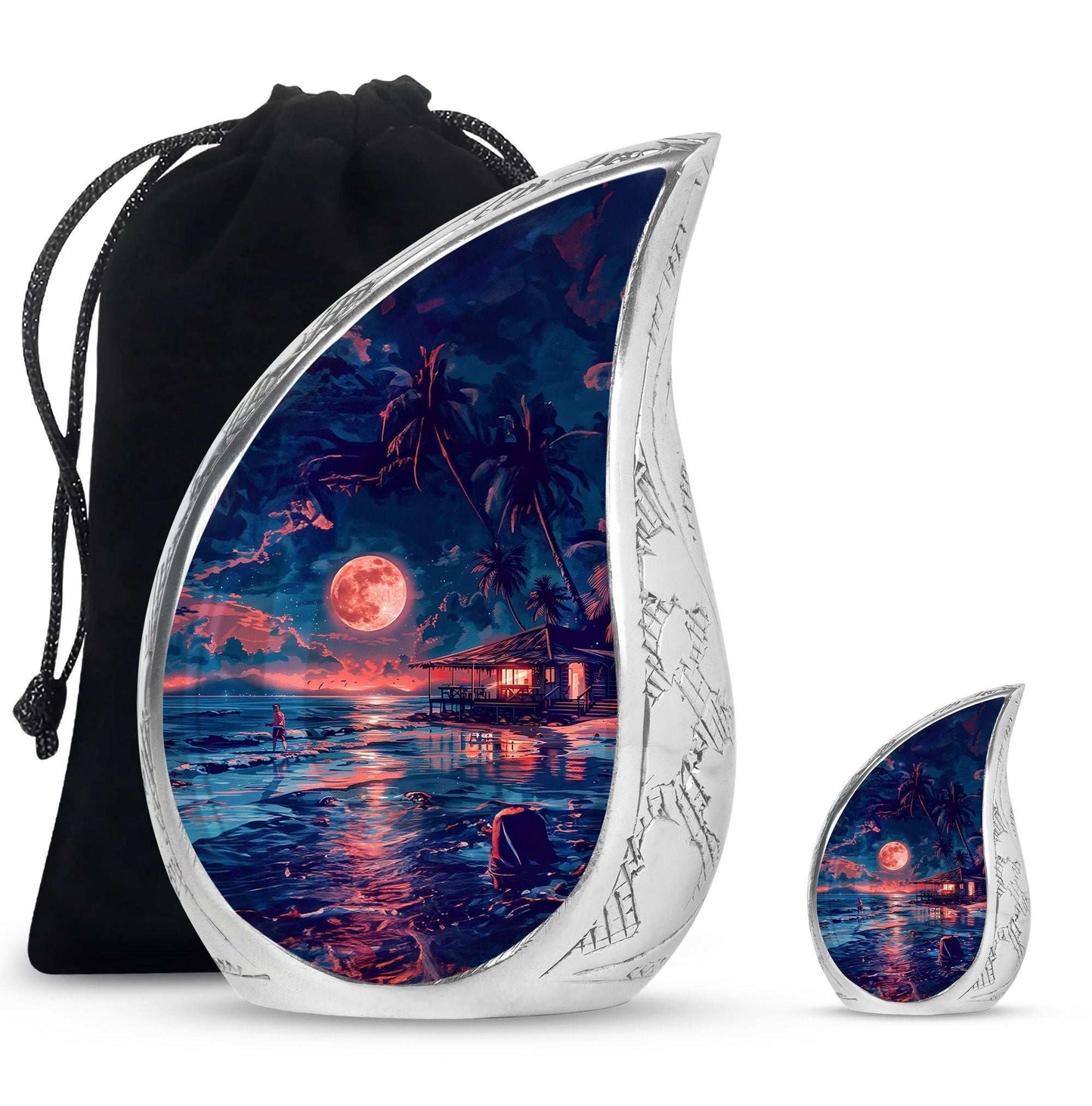 Night Beach Theme Large Urn With 1 Keepsake Urn