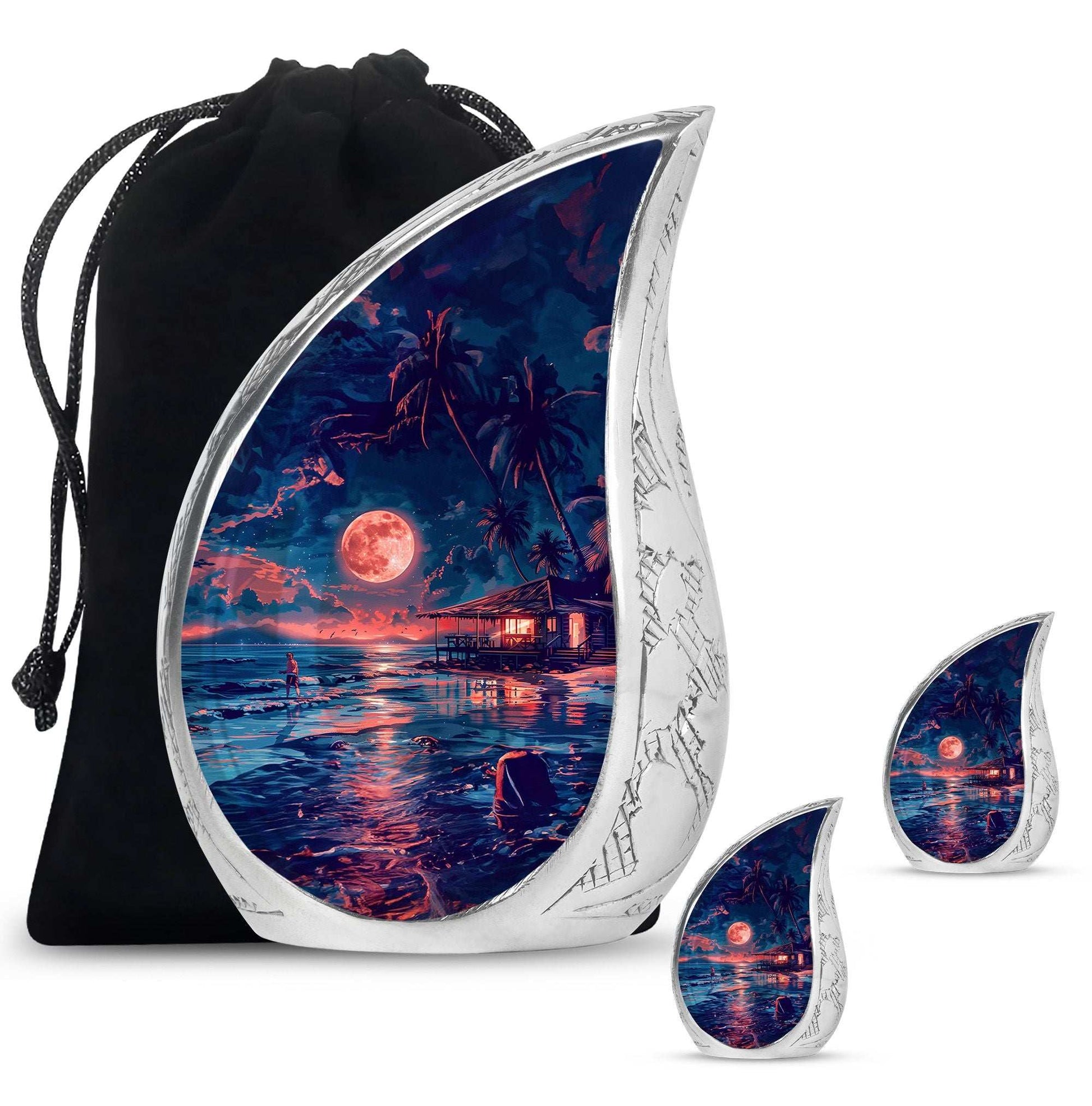 Night Beach Theme Large Urn With 2 Keepsake Urn