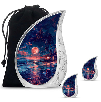 Night Beach Theme Large Urn With 2 Keepsake Urn