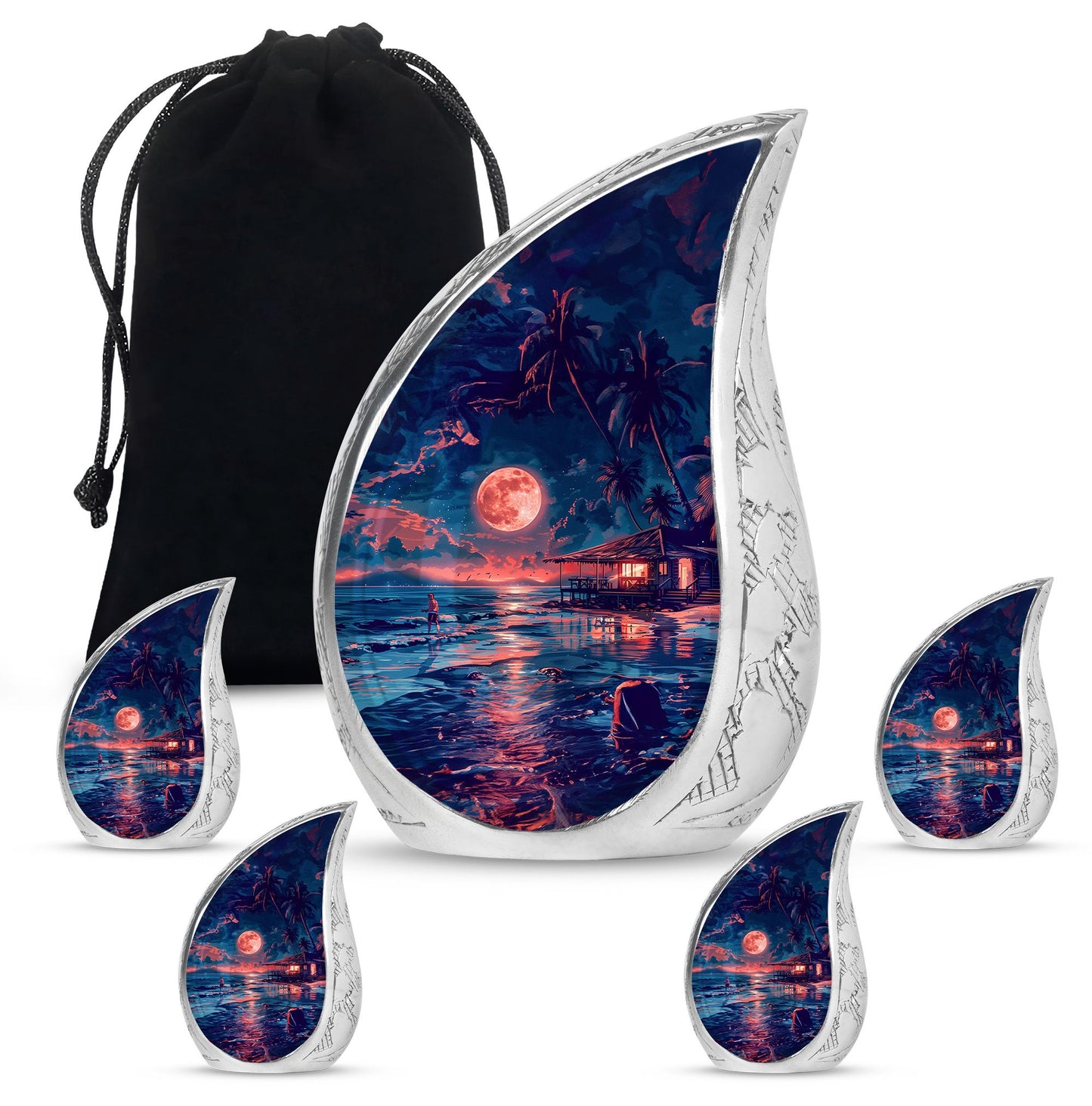 Night Beach Theme Large Urn With 4 Keepsake Urn
