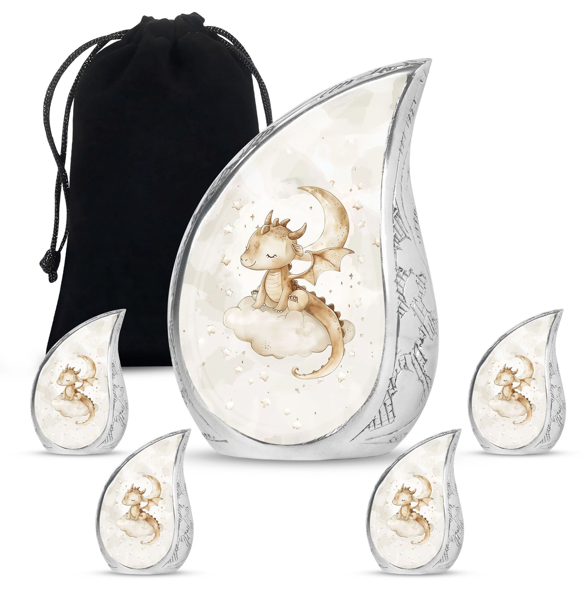 Dragons Theme Large Urn With 4 Keepsake Urn