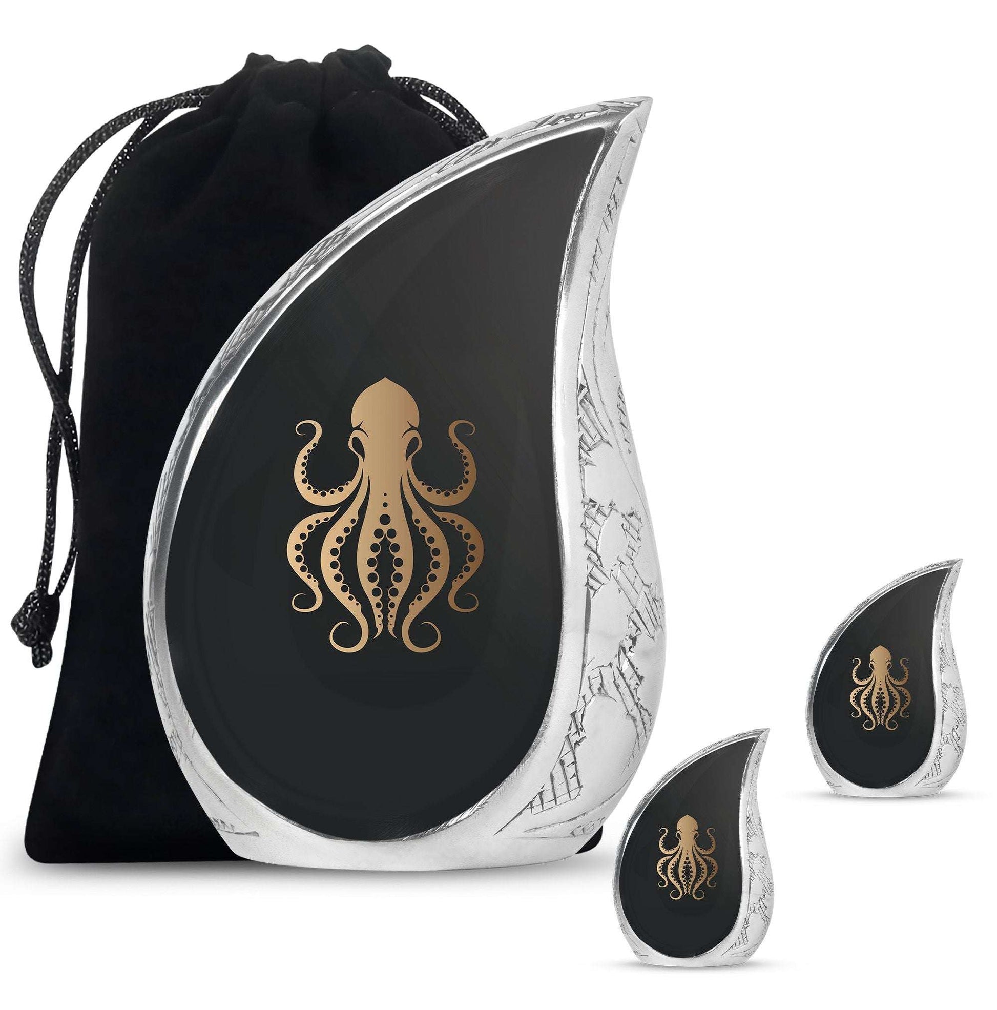 Octopus Theme Large Urn With 2 Keepsake Urn
