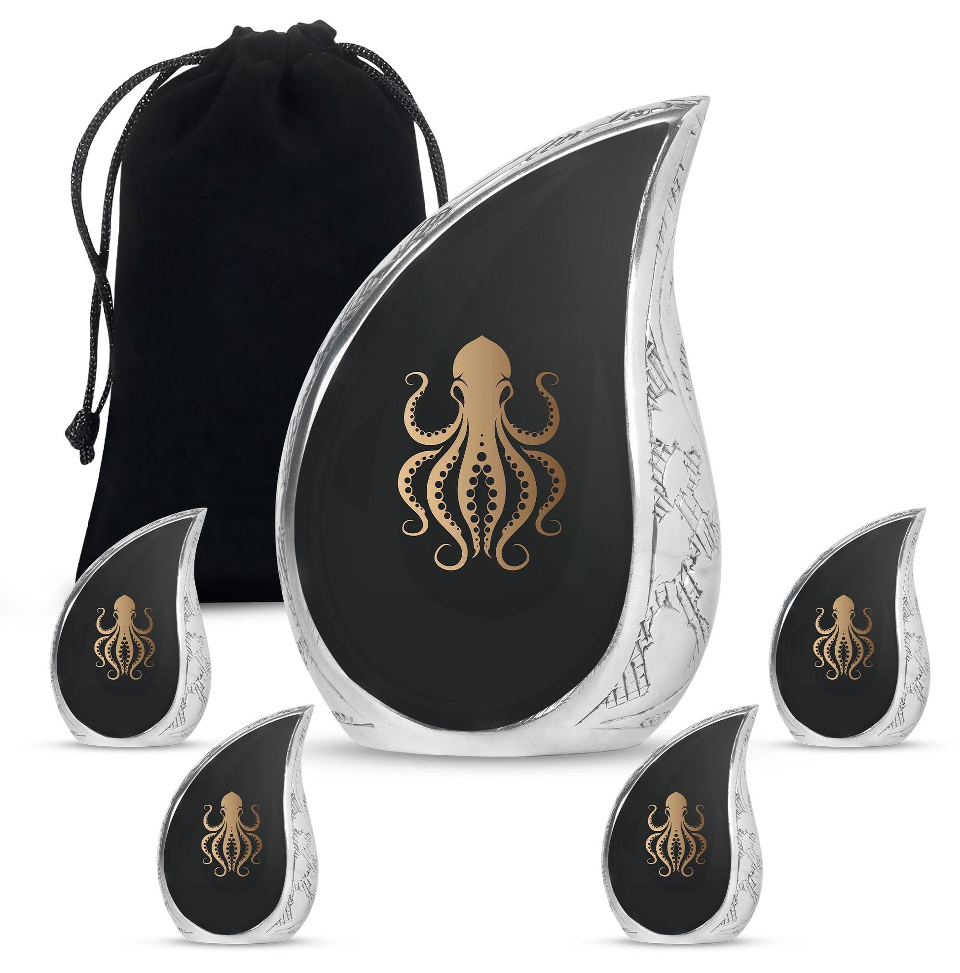 Octopus Theme Large Urn With 4 Keepsake Urn