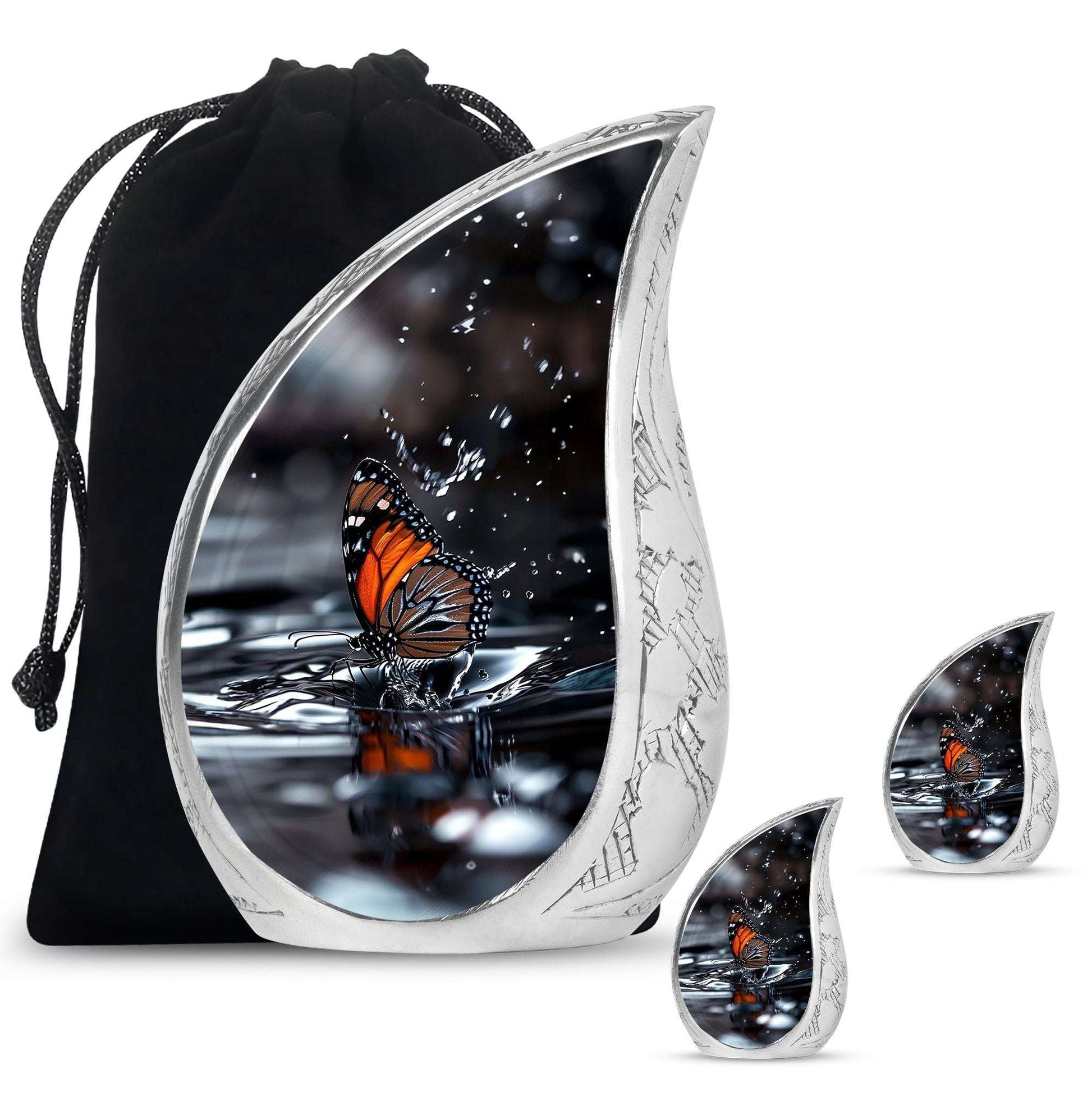 Butterfly Theme Large Urn With 2 Keepsake Urn