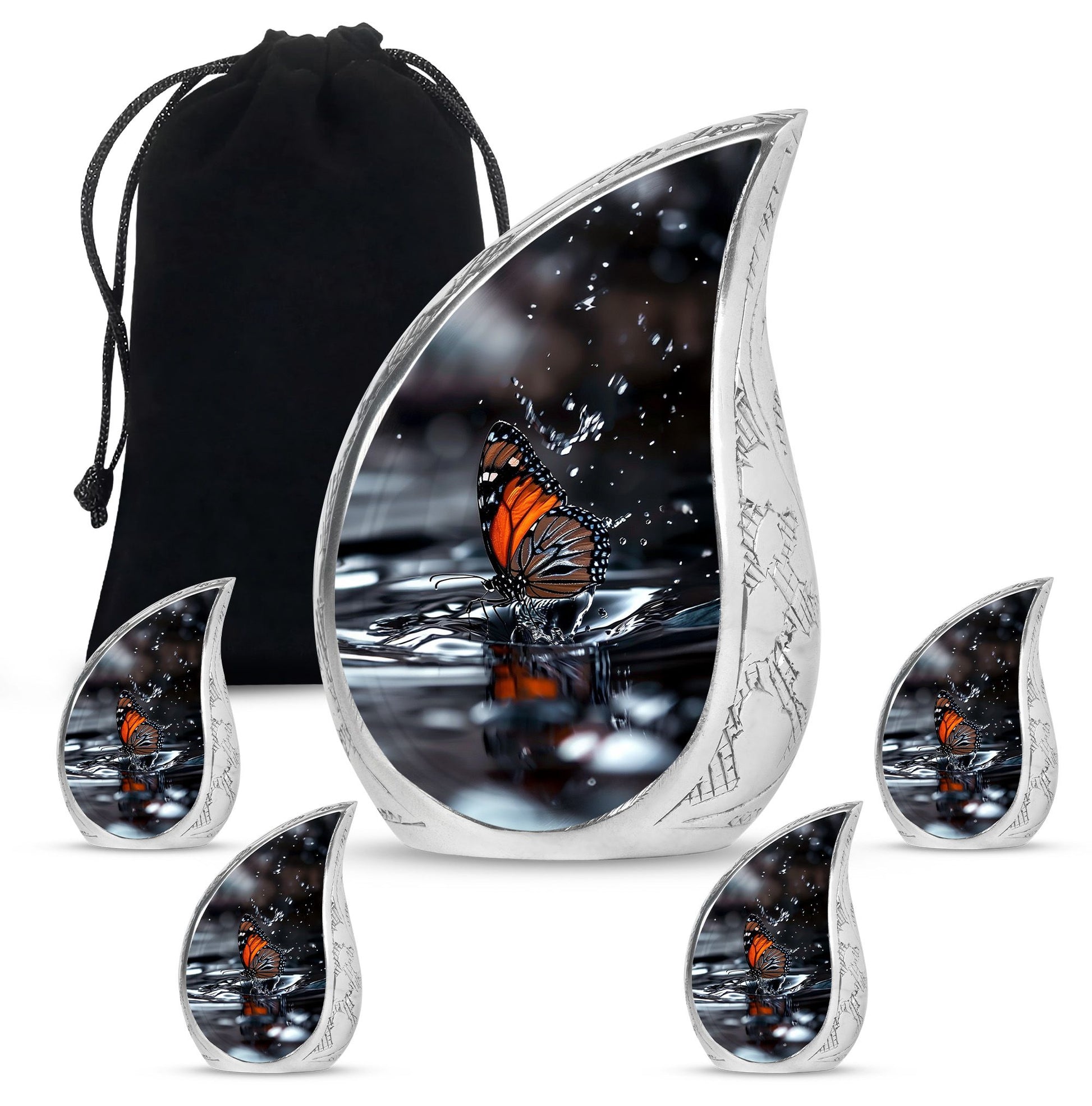 Butterfly Theme Large Urn With 4 Keepsake Urn