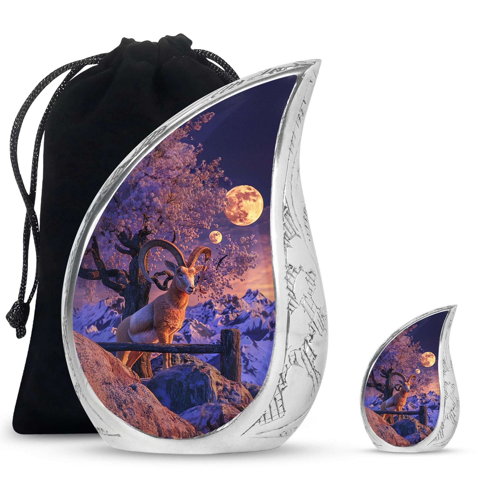 Goat Theme Large Urn With 1 Keepsake Urn