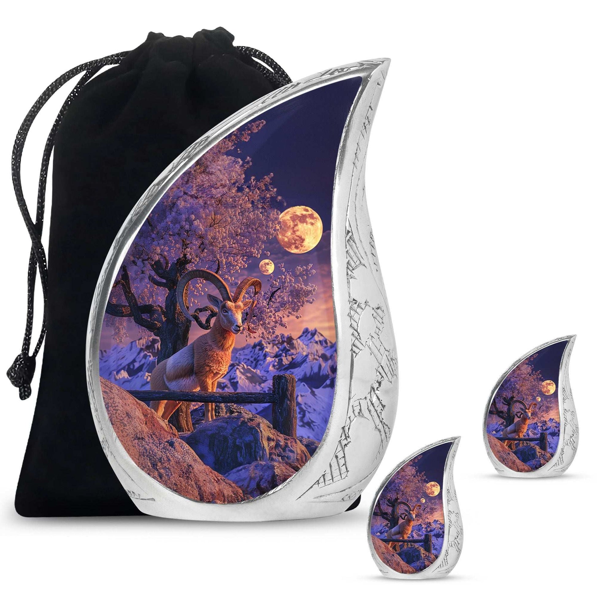 Goat Theme Large Urn With 2 Keepsake Urn