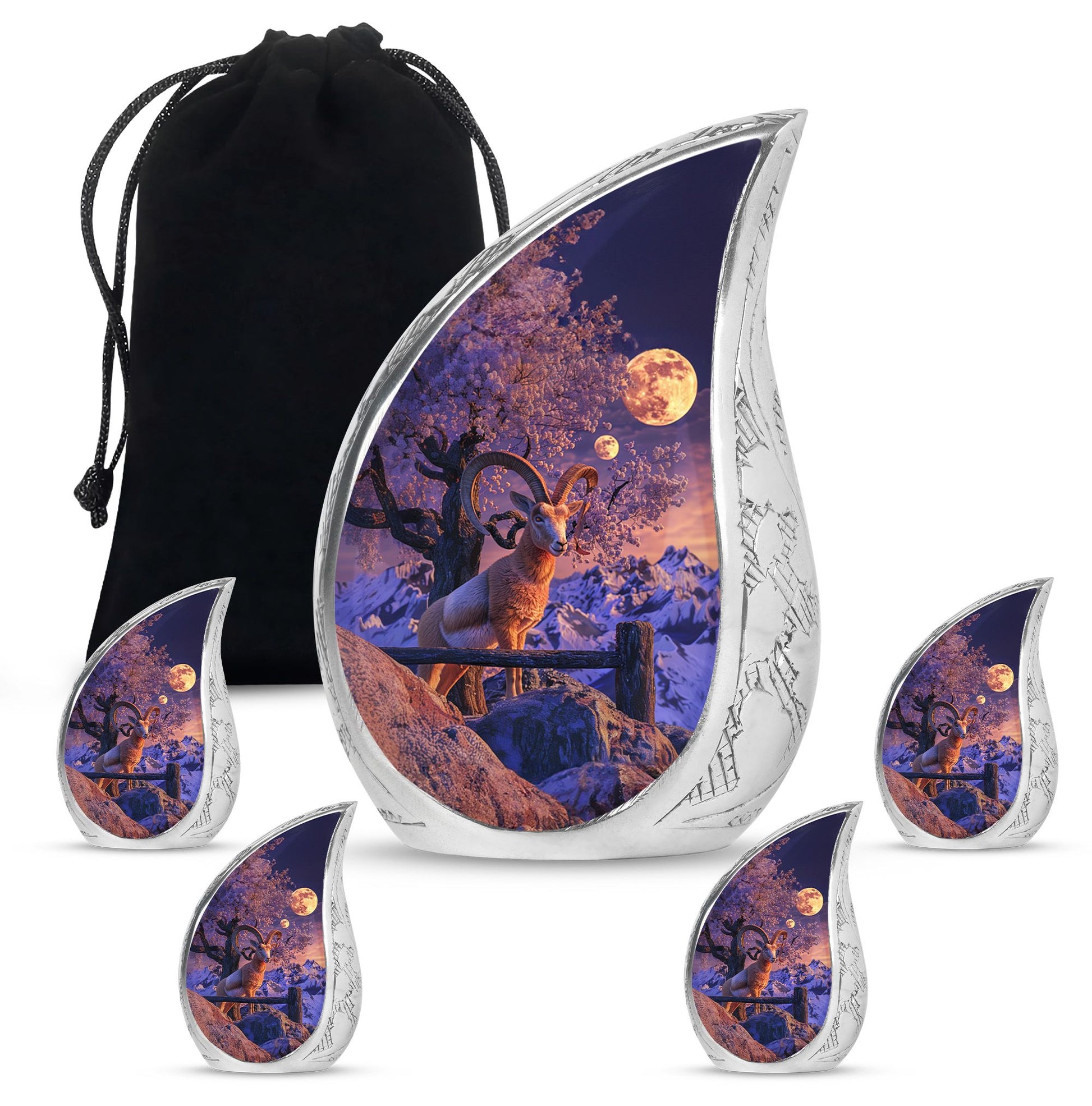 Goat Theme Large Urn With 4 Keepsake Urn
