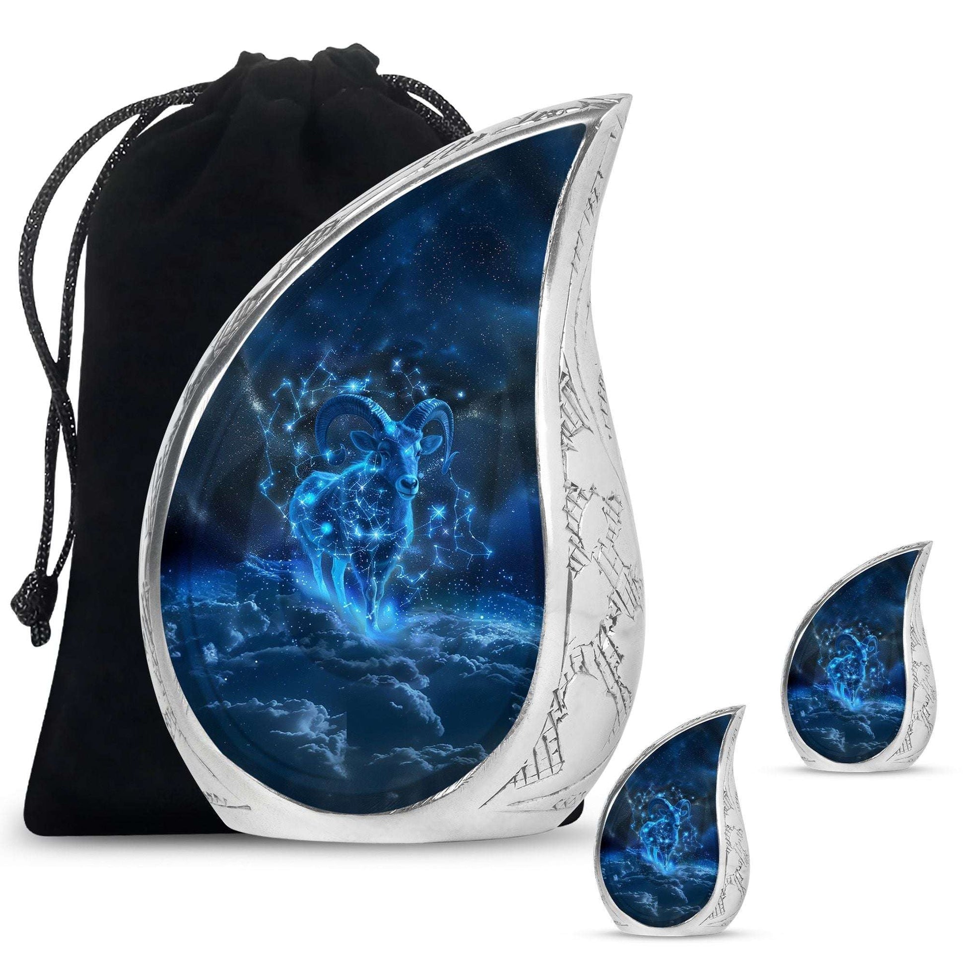 Goat Theme Large Urn With 2 Keepsake Urn