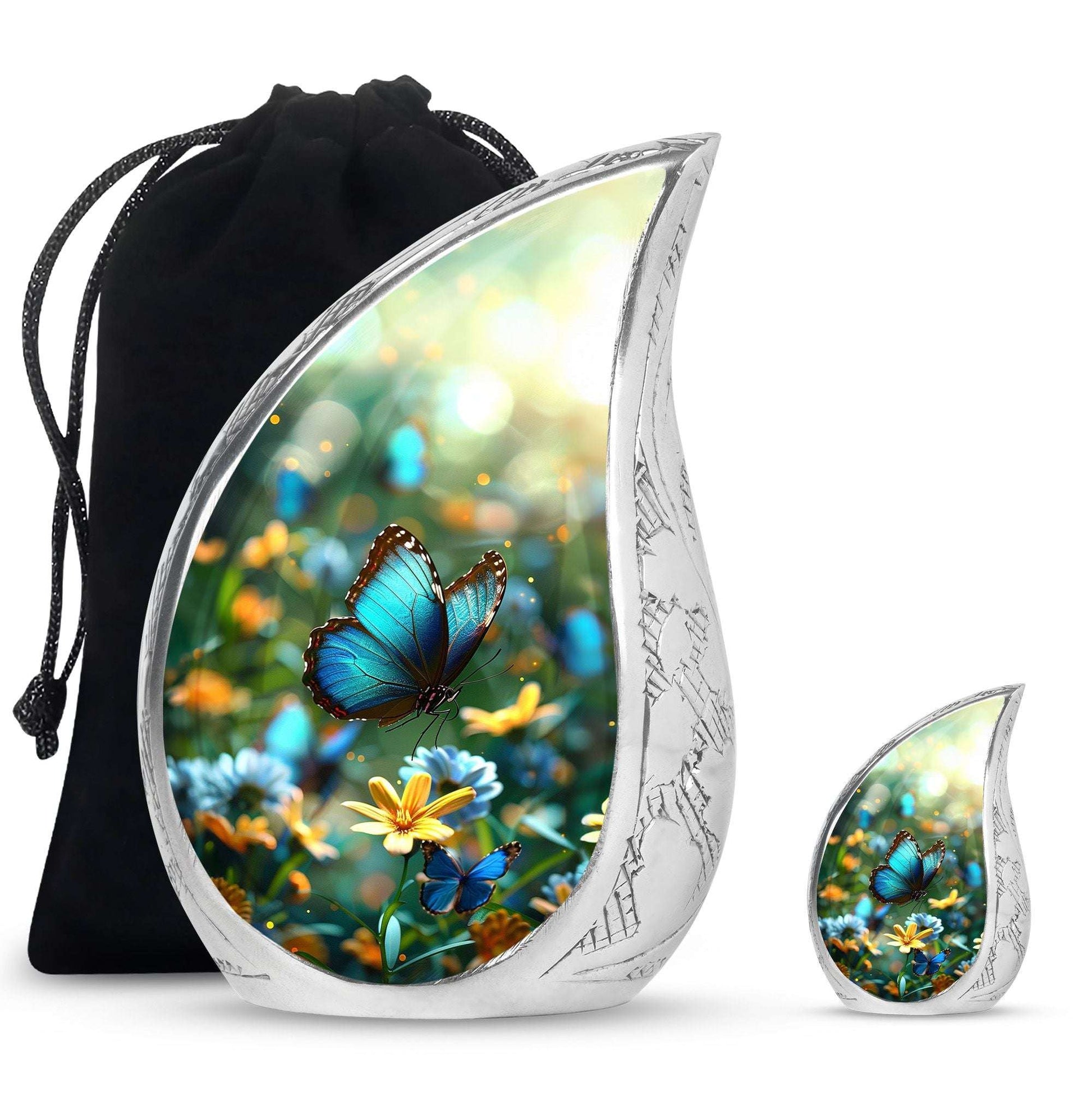 Butterfly Theme Large Urn With 1 Keepsake Urn