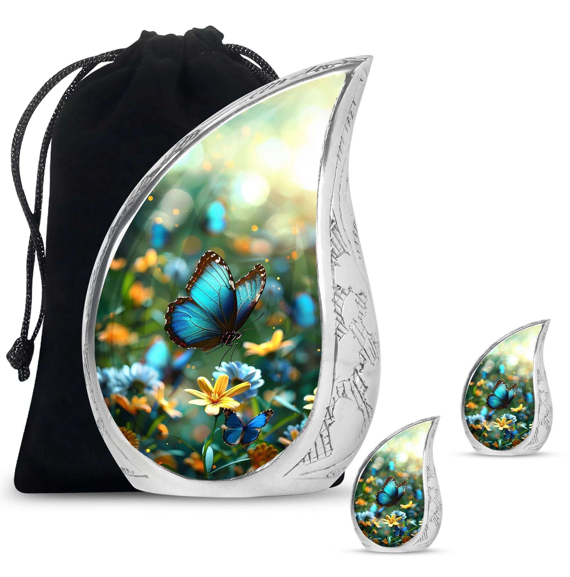 Butterfly Theme Large Urn With 2 Keepsake Urn