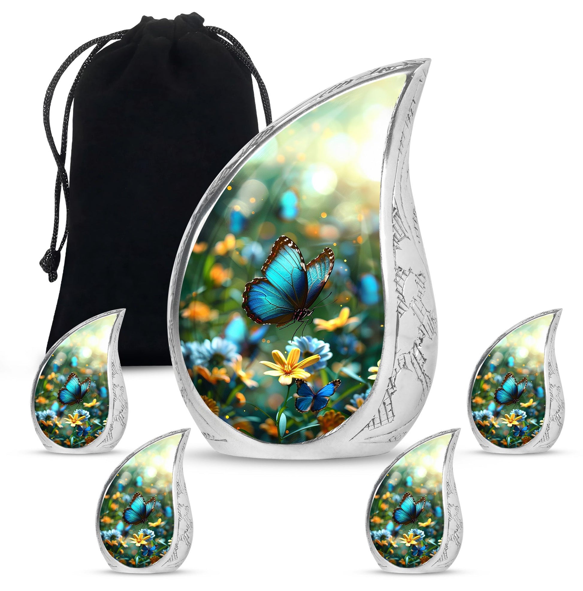 Butterfly Theme Large Urn With 4 Keepsake Urn