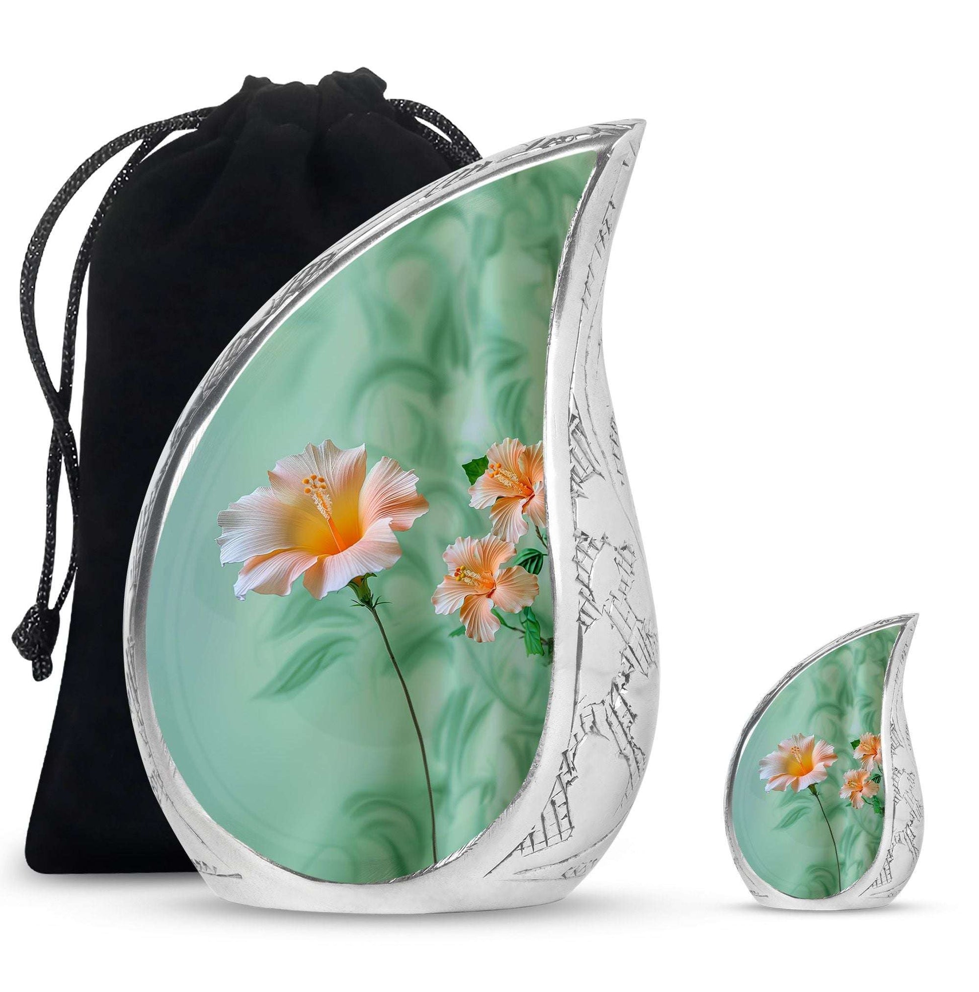 Flowers Theme Large Urn With 1 Keepsake Urn