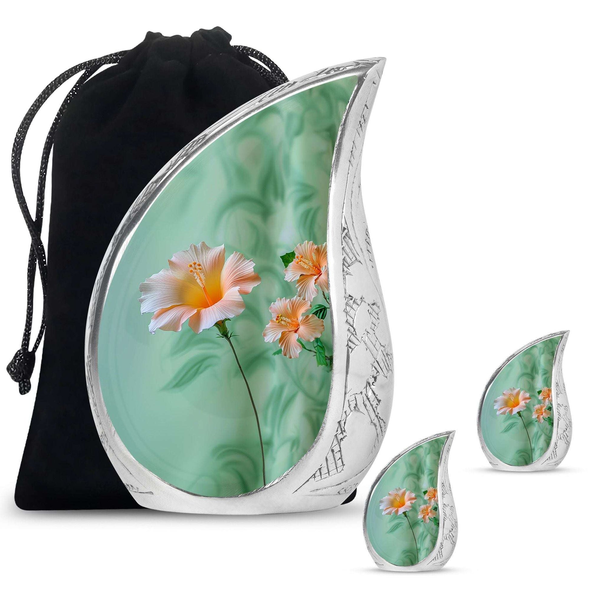 Flowers Theme Large Urn With 2 Keepsake Urn