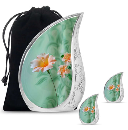 Flowers Theme Large Urn With 2 Keepsake Urn