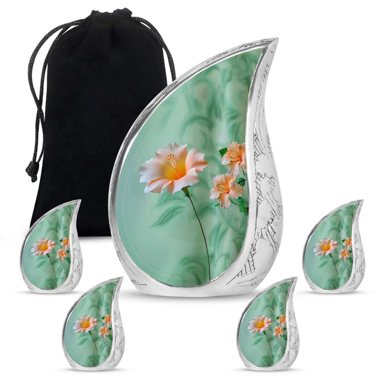 Flowers Theme Large Urn With 4 Keepsake Urn