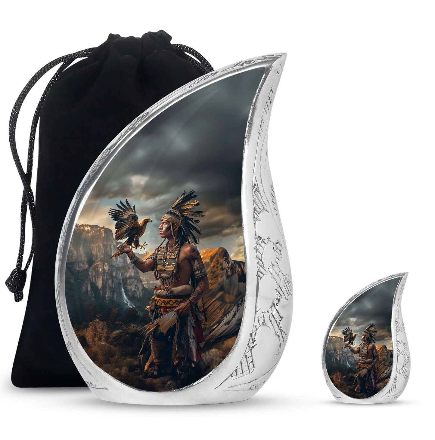 Tribe Man Theme Large Urn With 1 Keepsake Urn
