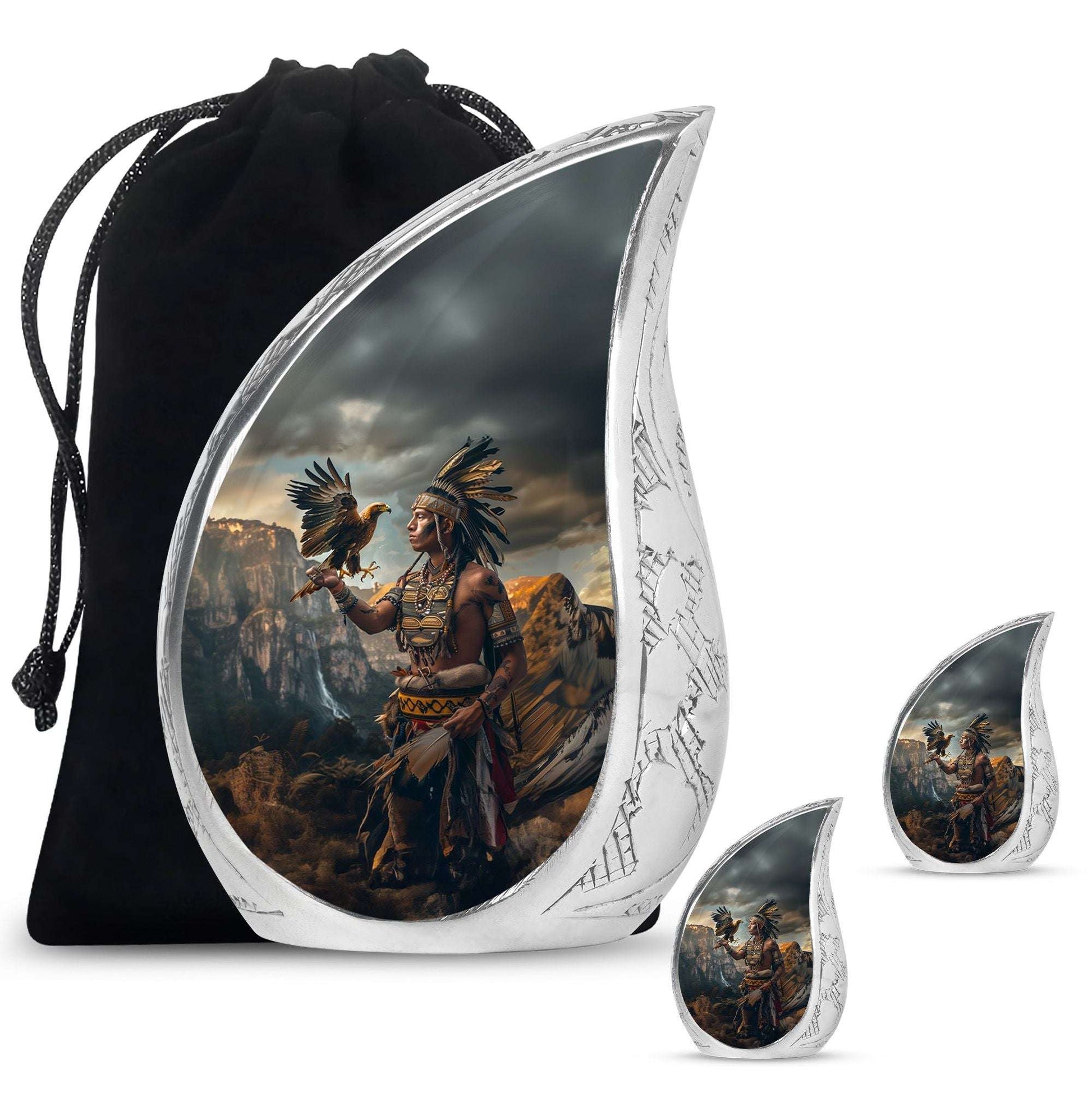 Tribe Man Theme Large Urn With 2 Keepsake Urn