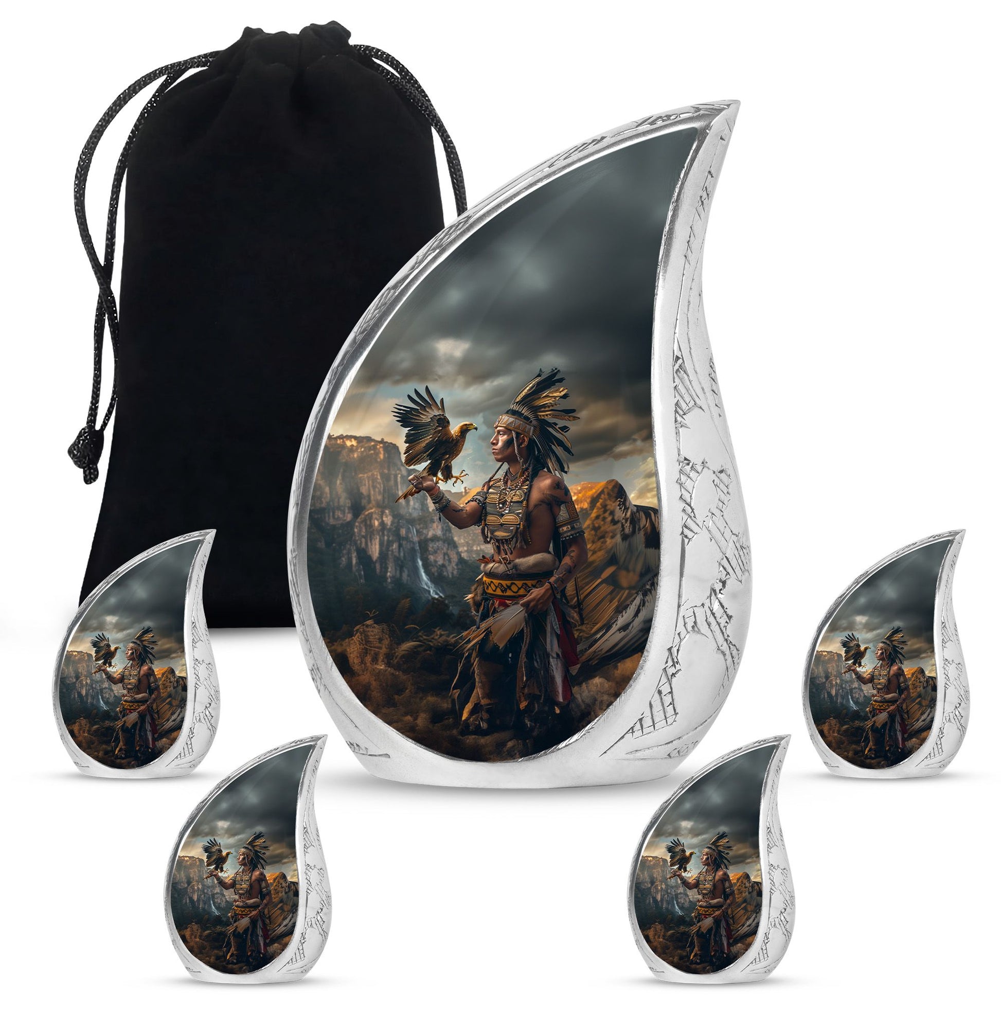 Tribe Man Theme Large Urn With 4 Keepsake Urn