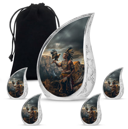Tribe Man Theme Large Urn With 4 Keepsake Urn