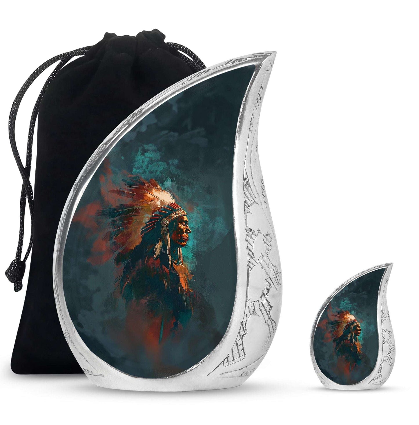 Tribe Man Theme Large Urn With 1 Keepsake Urn