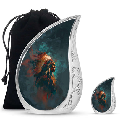 Tribe Man Theme Large Urn With 1 Keepsake Urn
