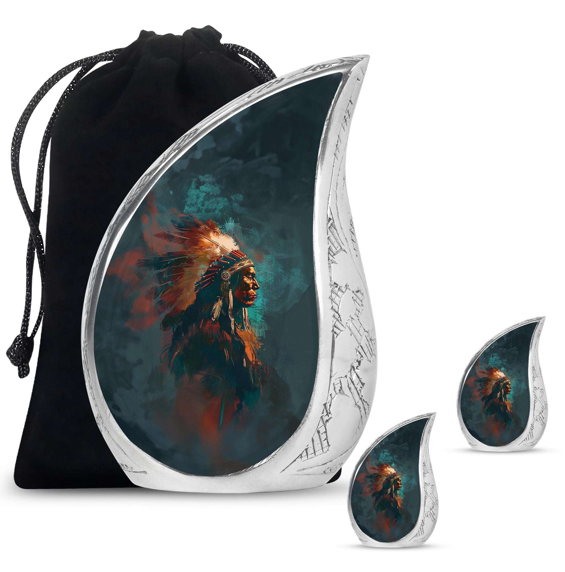 Tribe Man Theme Large Urn With 2 Keepsake Urn