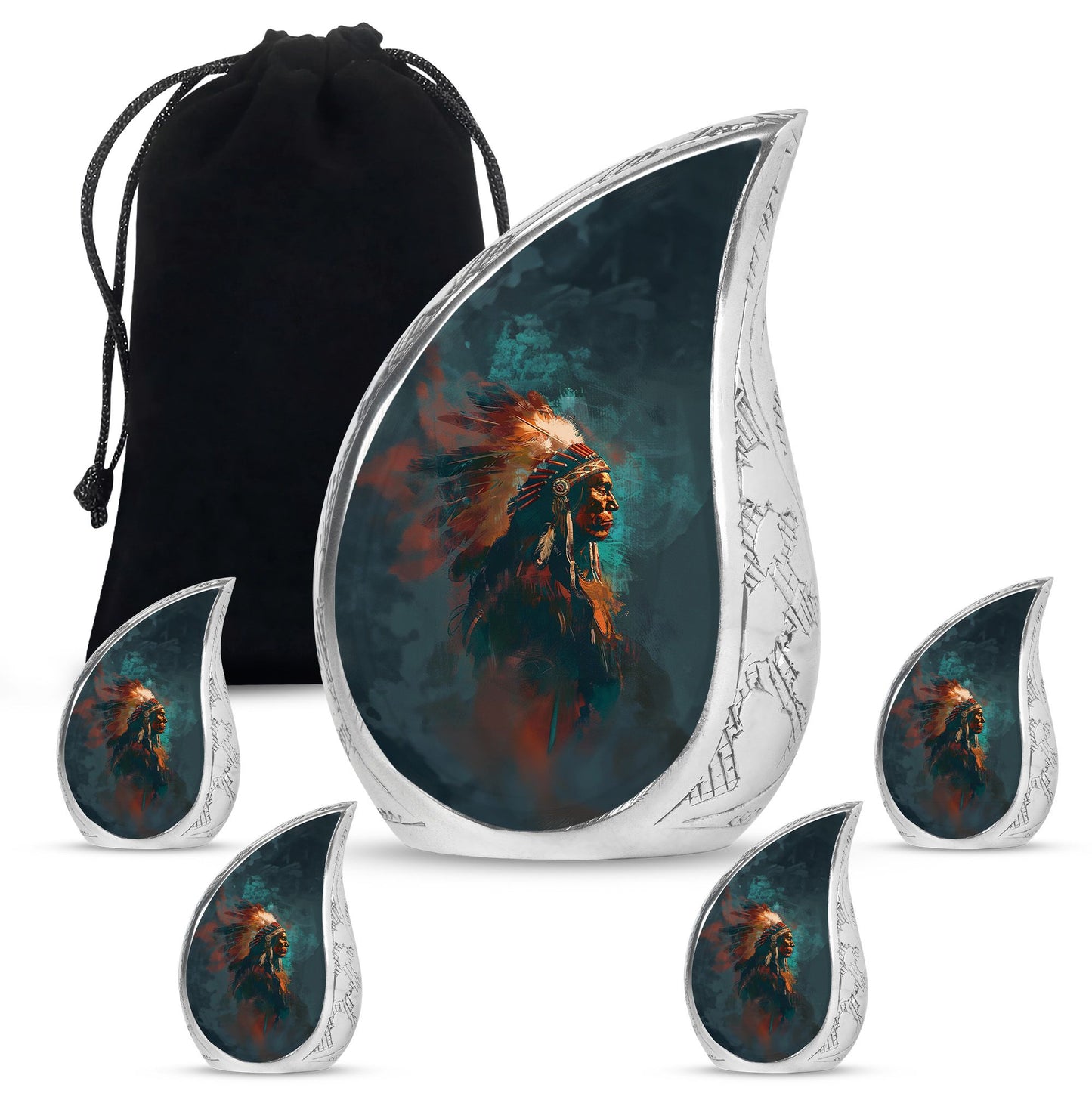 Tribe Man Theme Large Urn With 4 Keepsake Urn