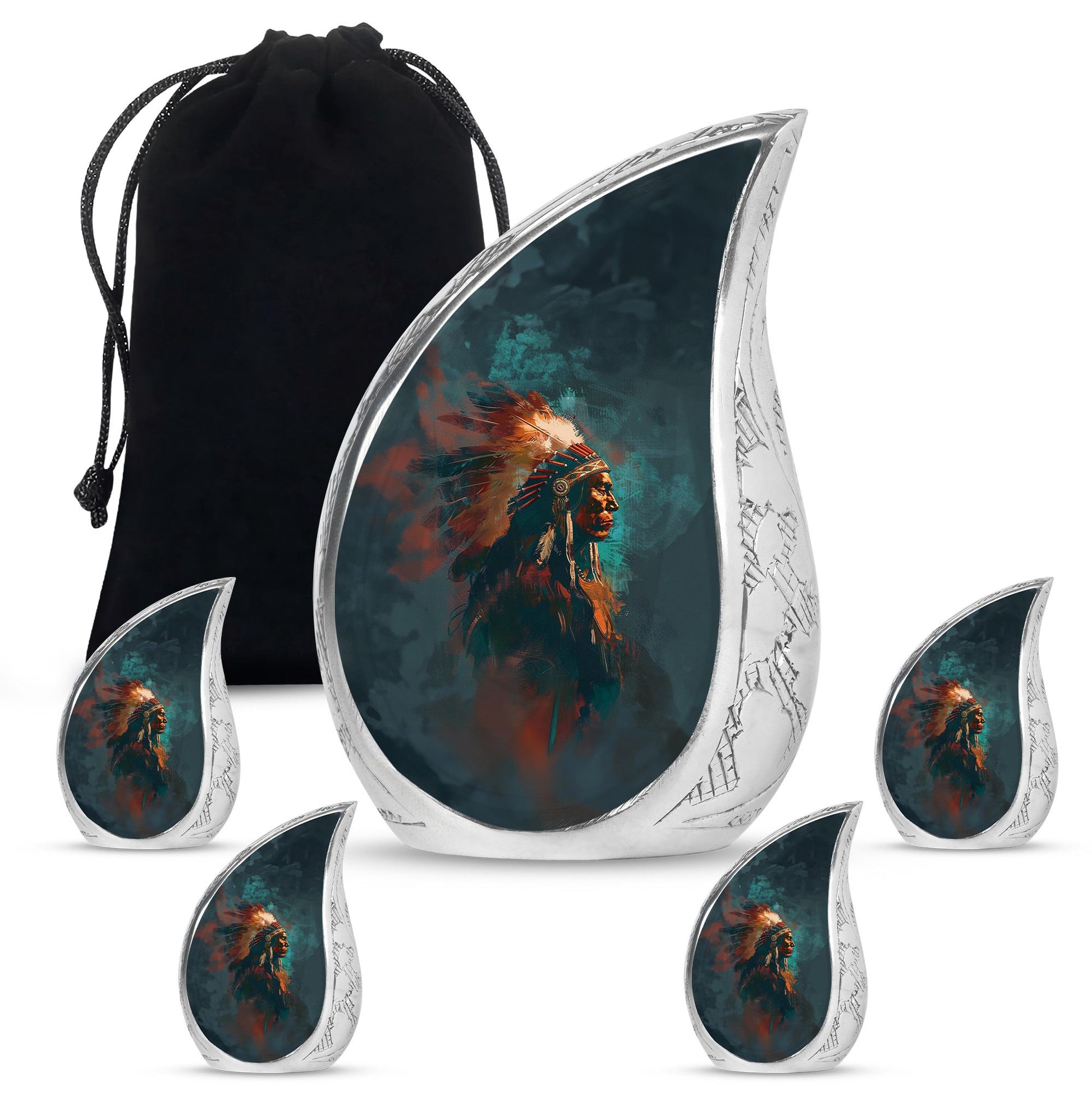 Tribe Man Theme Large Urn With 4 Keepsake Urn