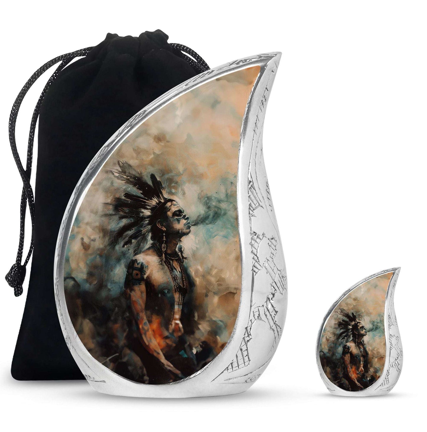 Tribe Man Theme Large Urn With 1 Keepsake Urn