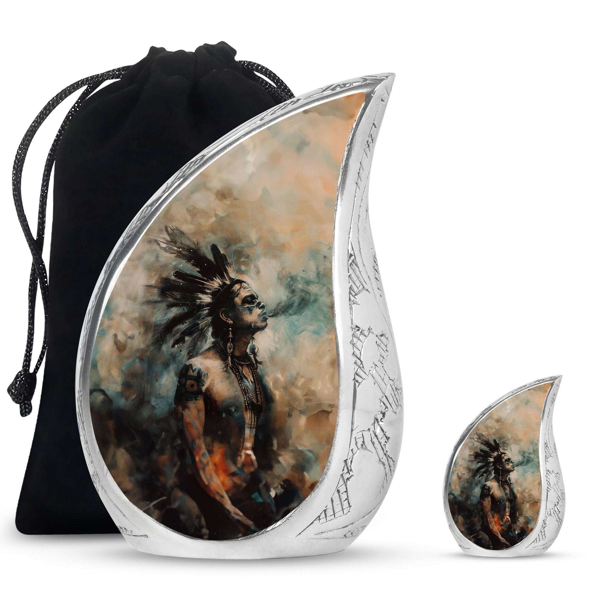 Tribe Man Theme Large Urn With 1 Keepsake Urn