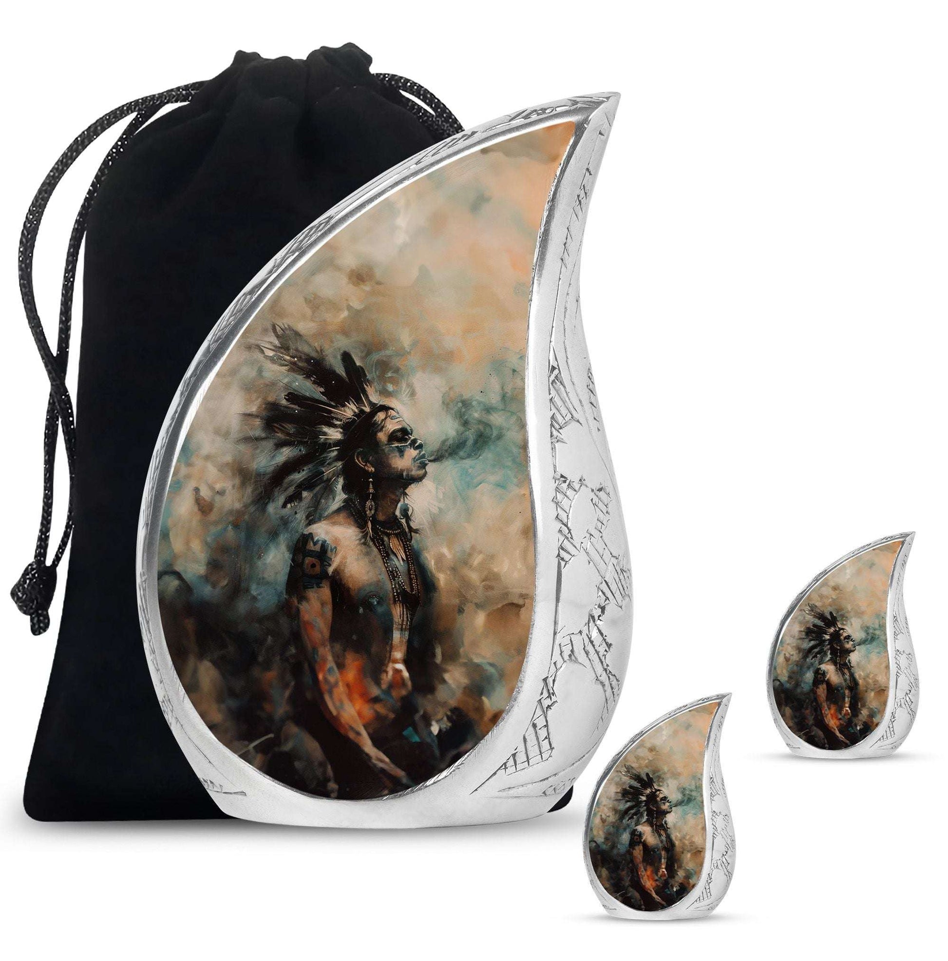 Tribe Man Theme Large Urn With 2 Keepsake Urn