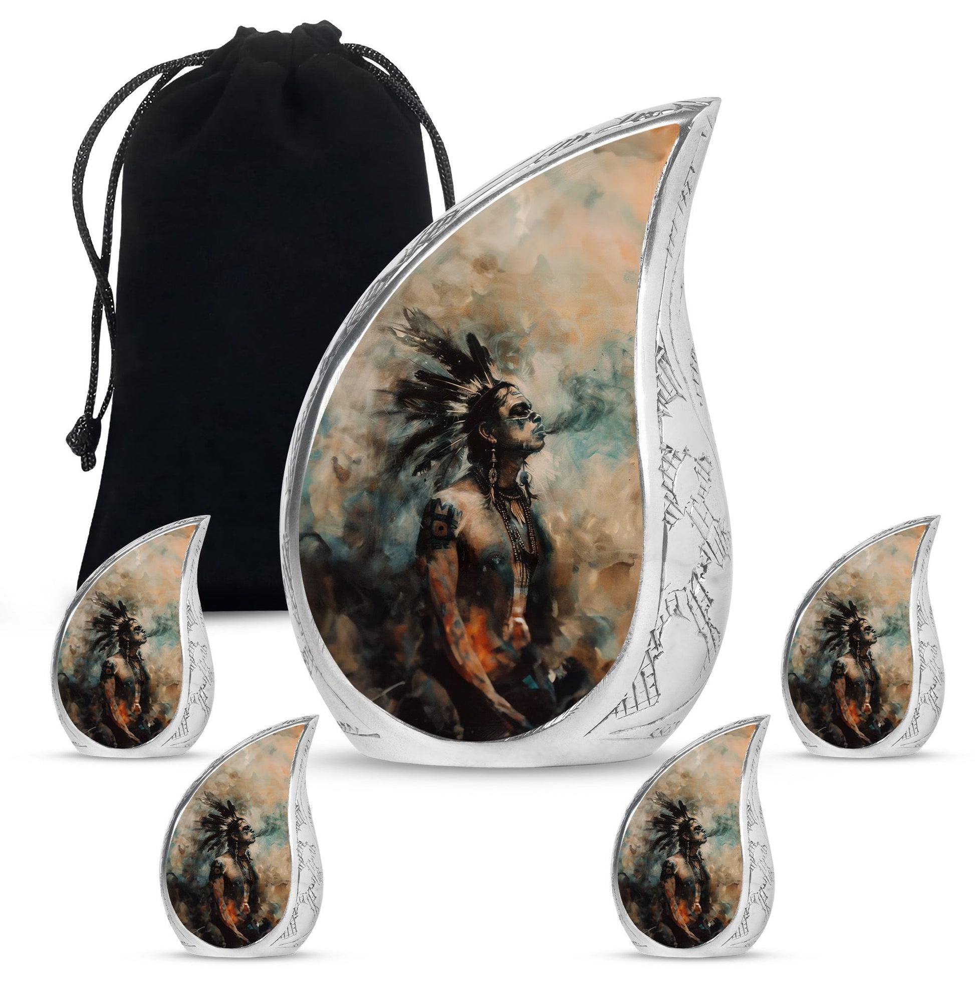 Tribe Man Theme Large Urn With 4 Keepsake Urn