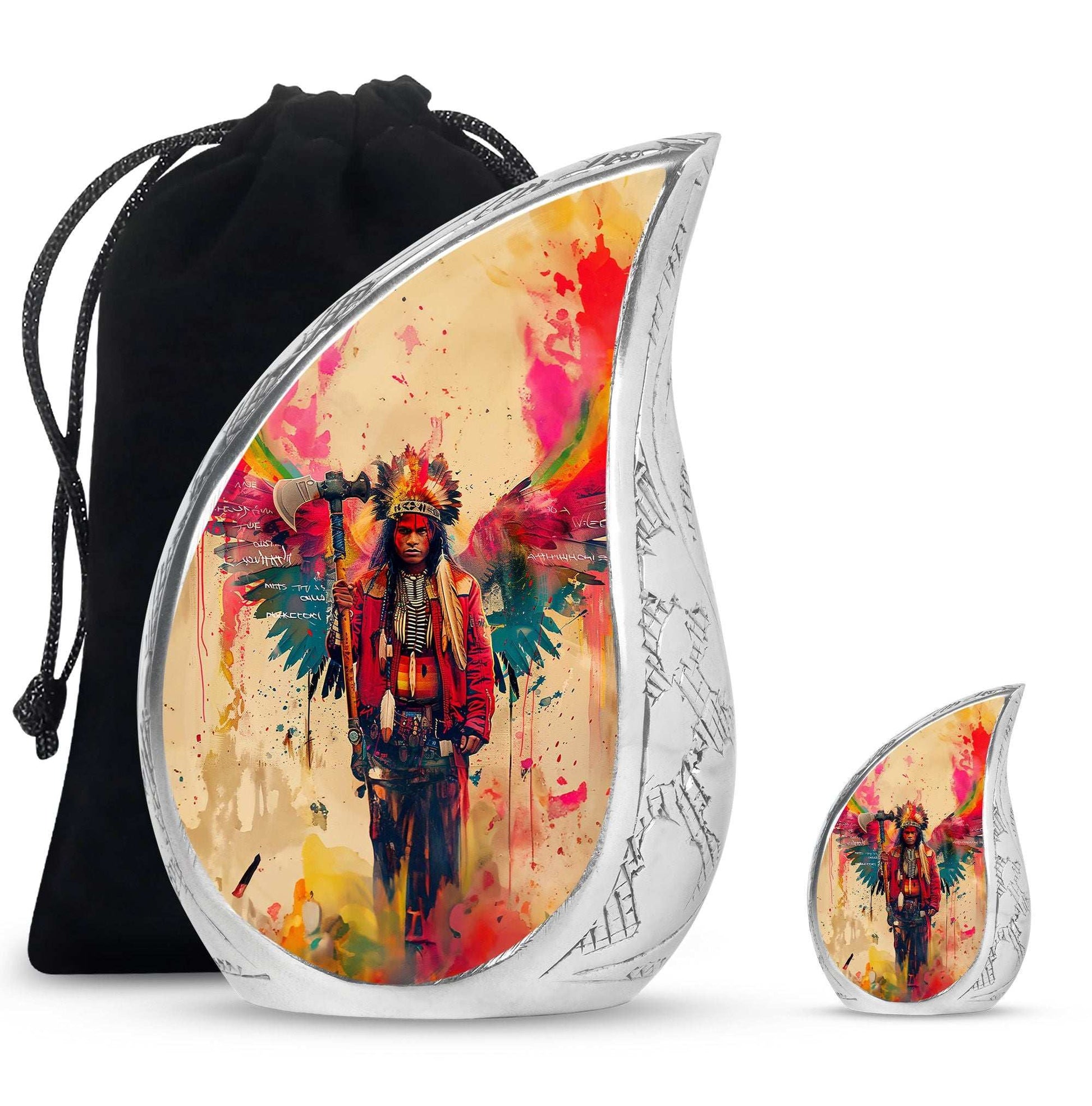 Tribe Man Theme Large Urn With 1 Keepsake Urn