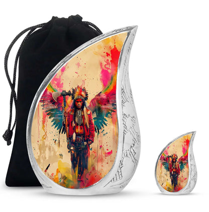 Tribe Man Theme Large Urn With 1 Keepsake Urn