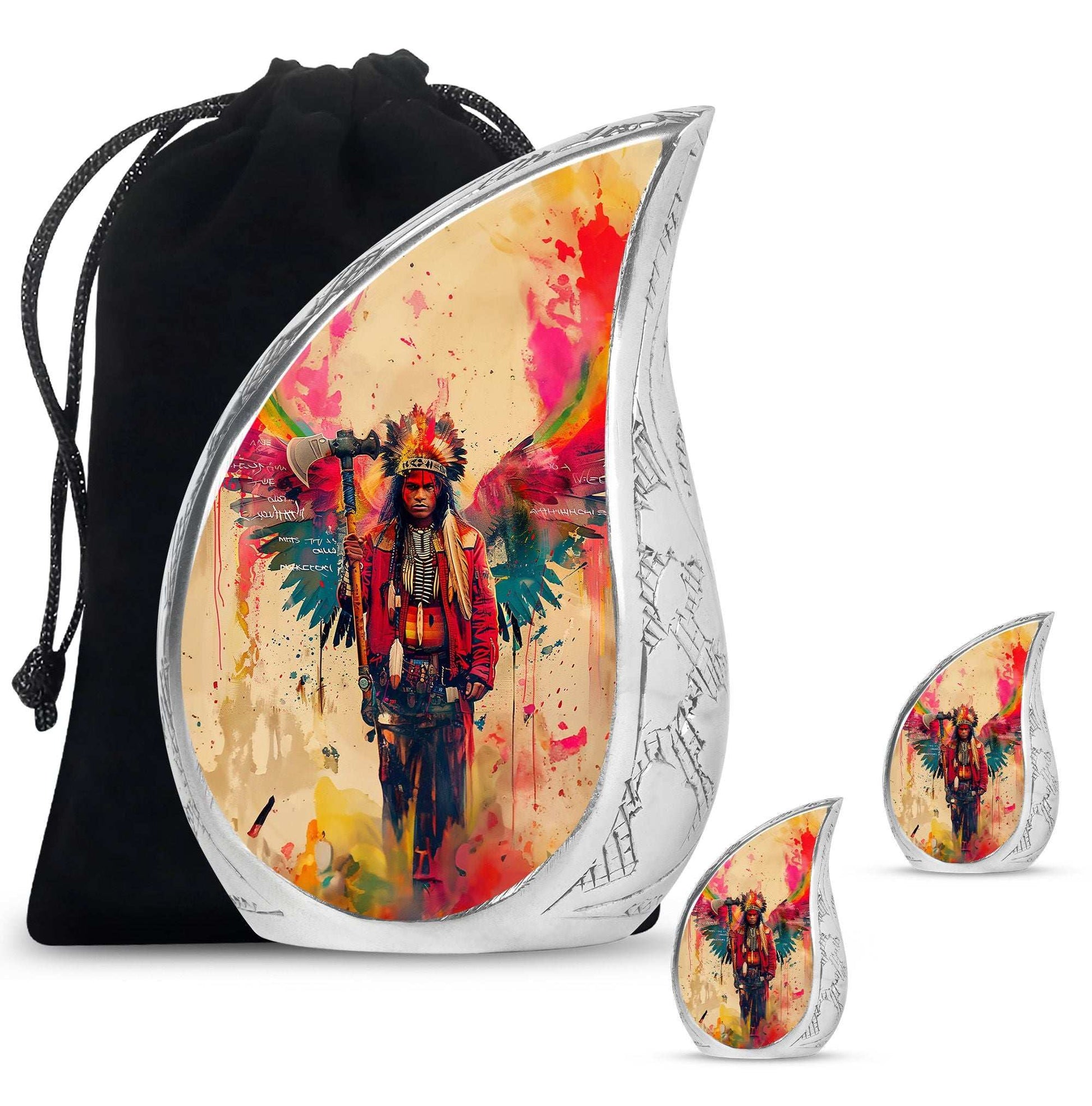 Tribe Man Theme Large Urn With 2 Keepsake Urn