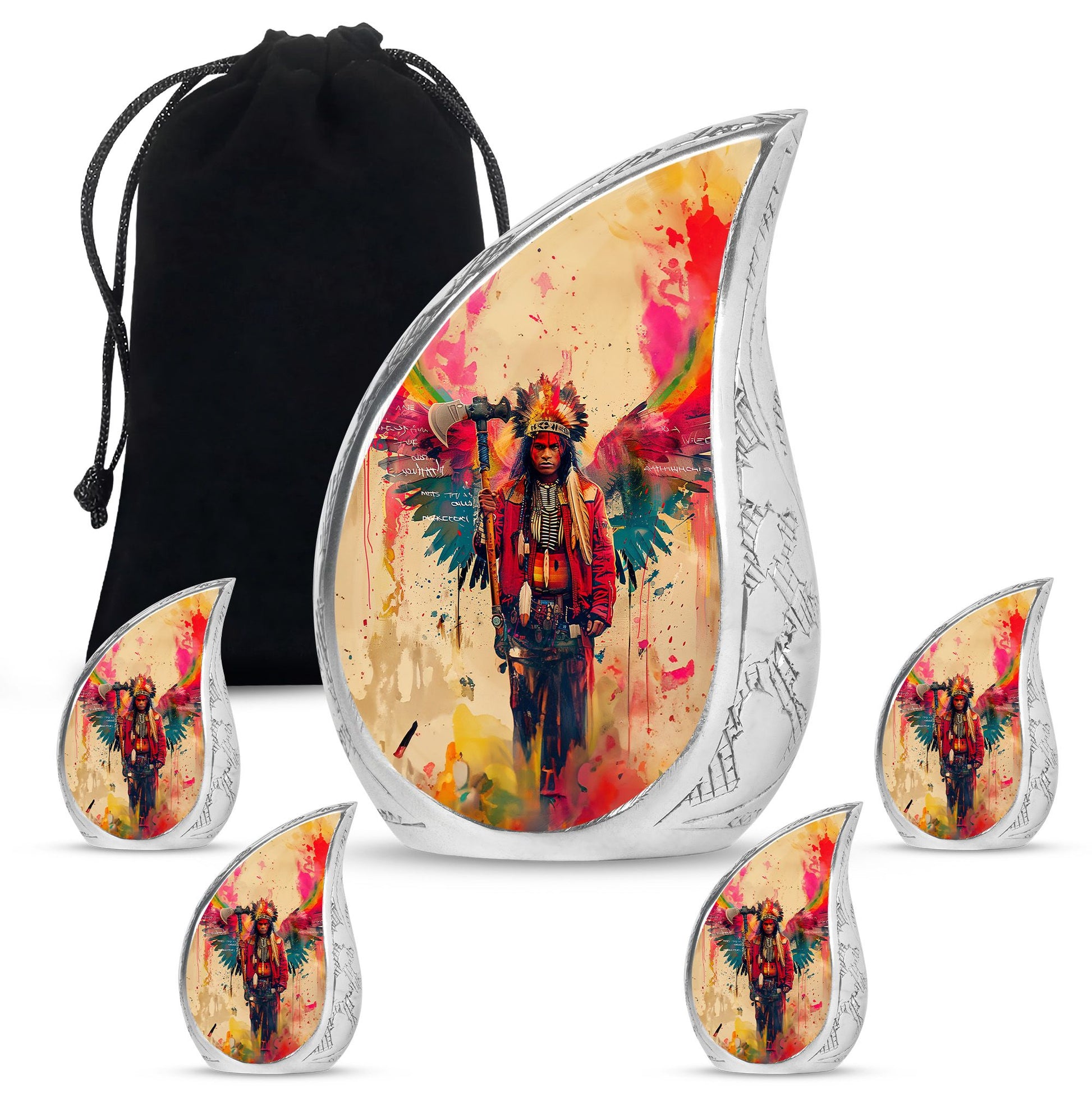 Tribe Man Theme Large Urn With 4 Keepsake Urn