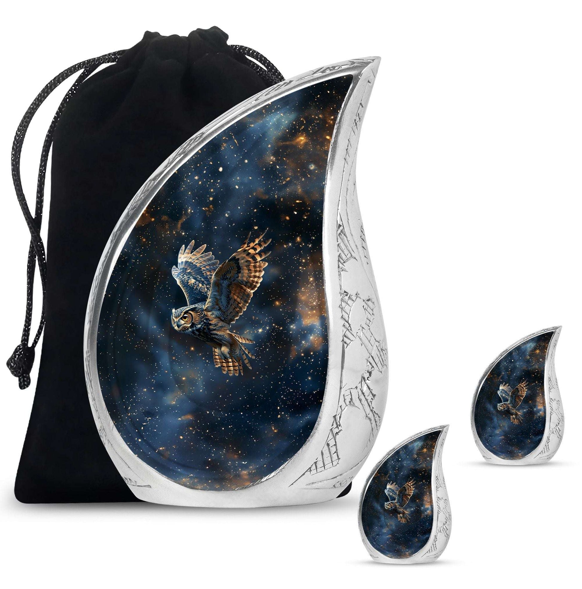 Owl Theme Large Urn With 2 Keepsake Urn