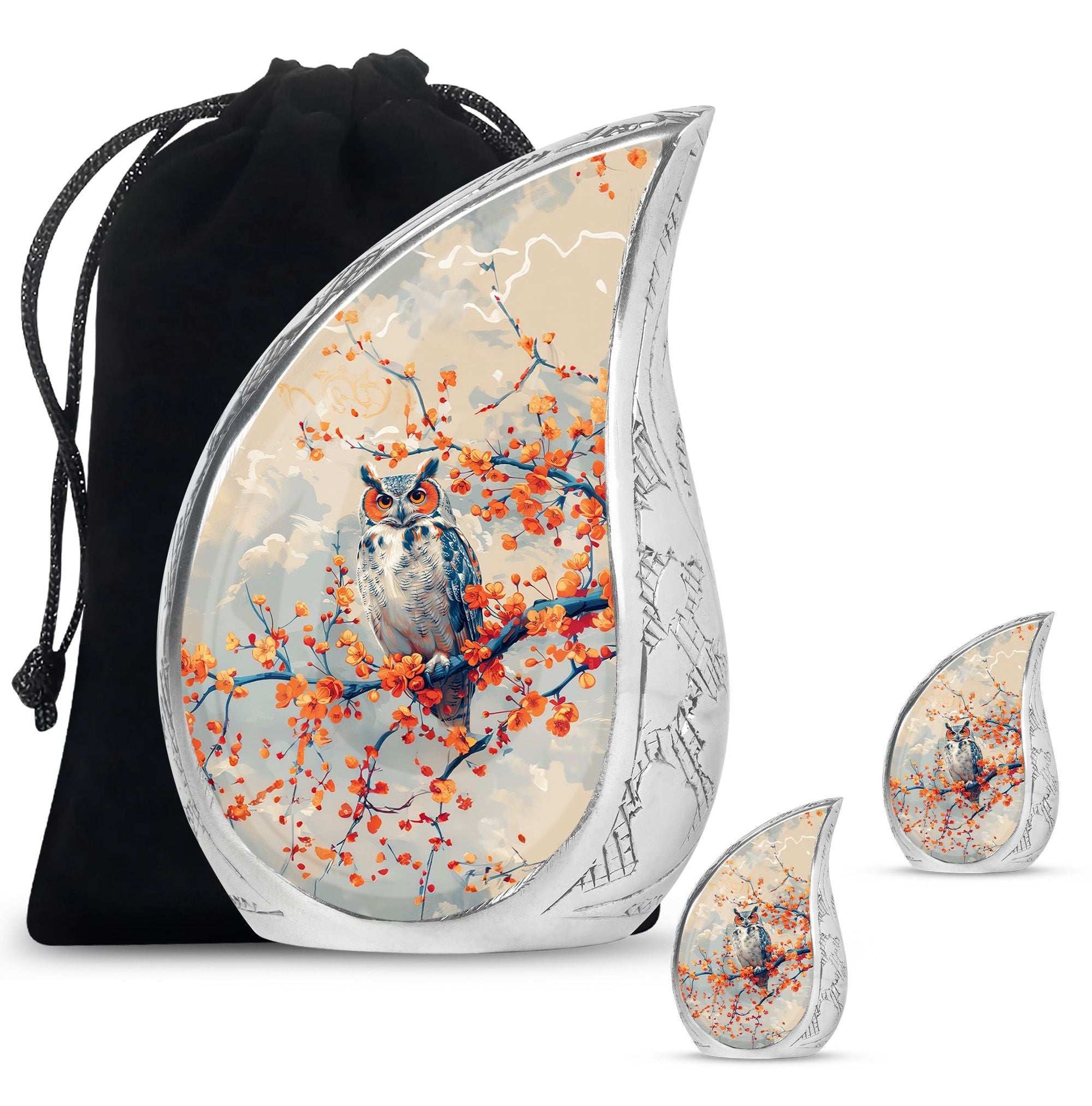 Owl Theme Large Urn With 2 Keepsake Urn