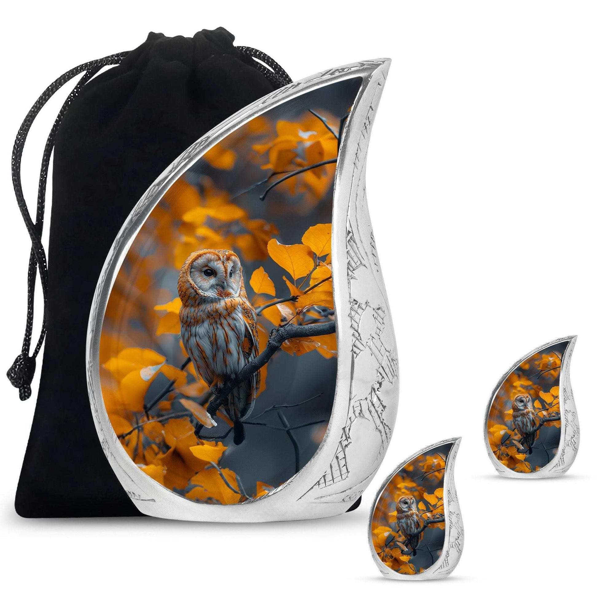 Owl Theme Large Urn With 2 Keepsake Urn