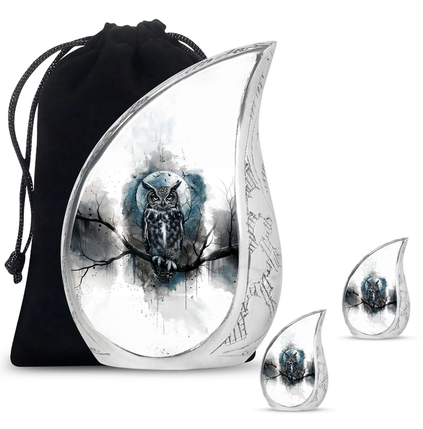 Owl Theme Large Urn With 2 Keepsake Urn