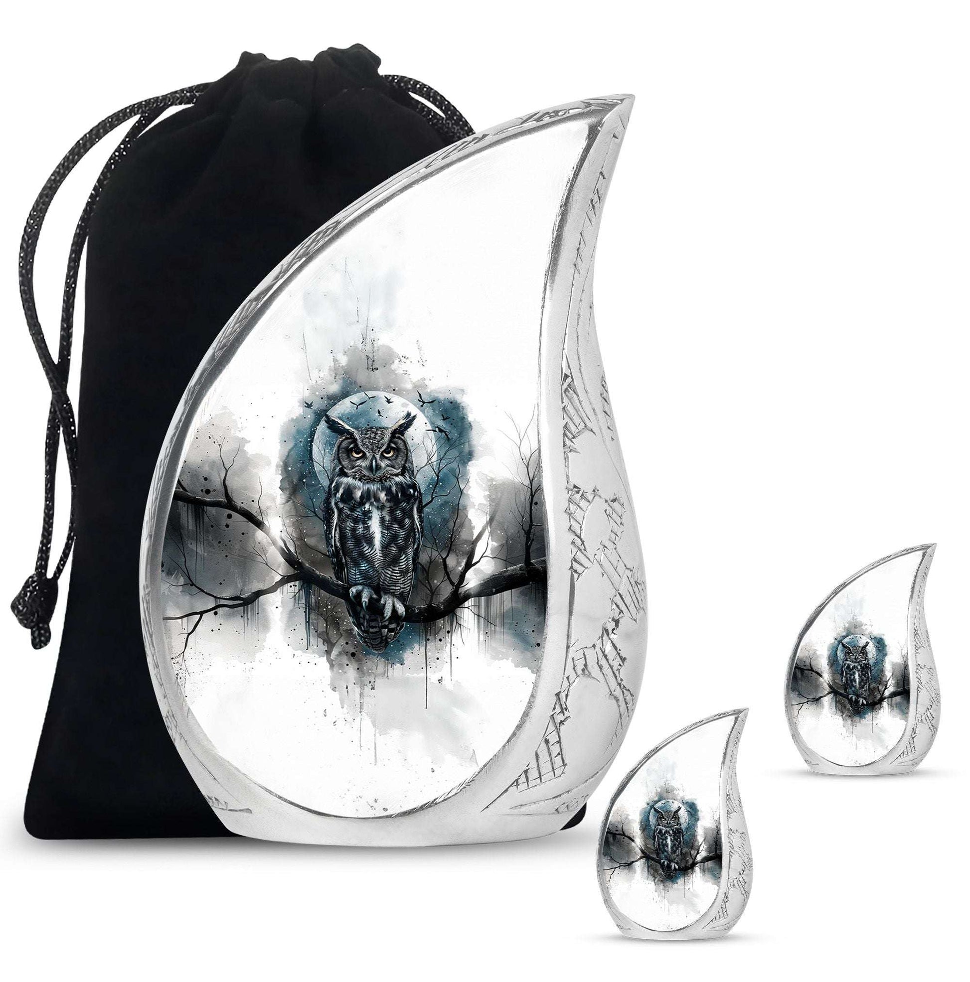 Owl Theme Large Urn With 2 Keepsake Urn