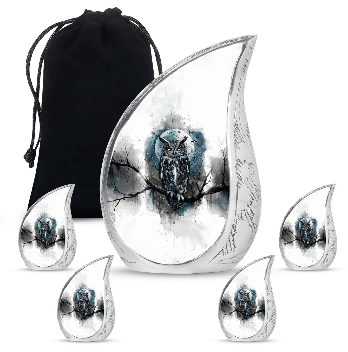 Owl Theme Large Urn With 4 Keepsake Urn