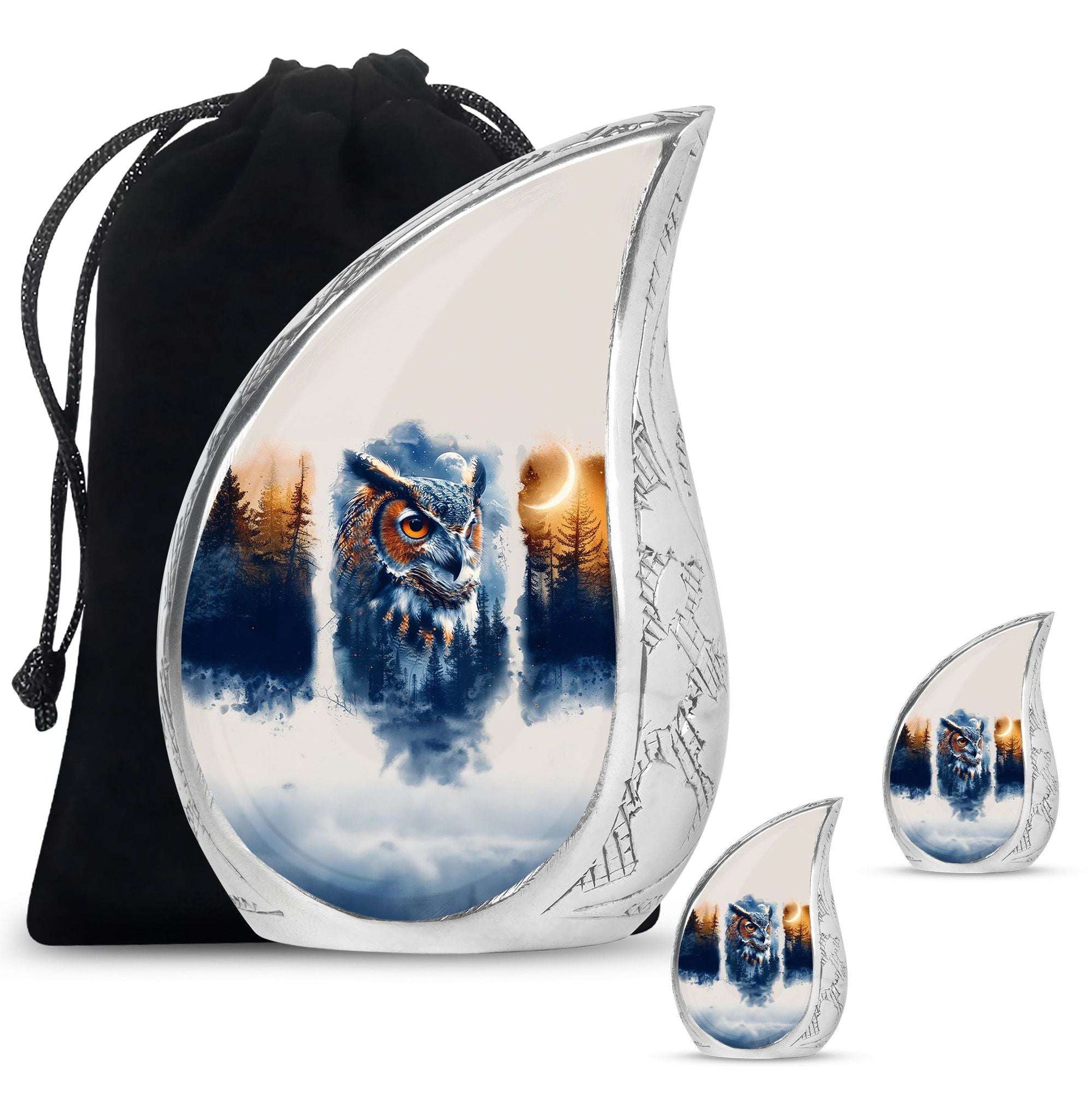 Owl Theme Large Urn With 2 Keepsake Urn