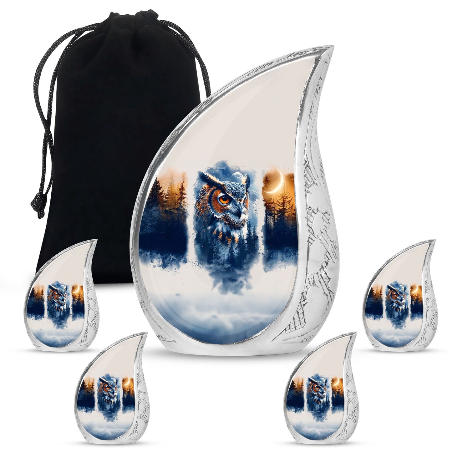 Owl Theme Large Urn With 4 Keepsake Urn