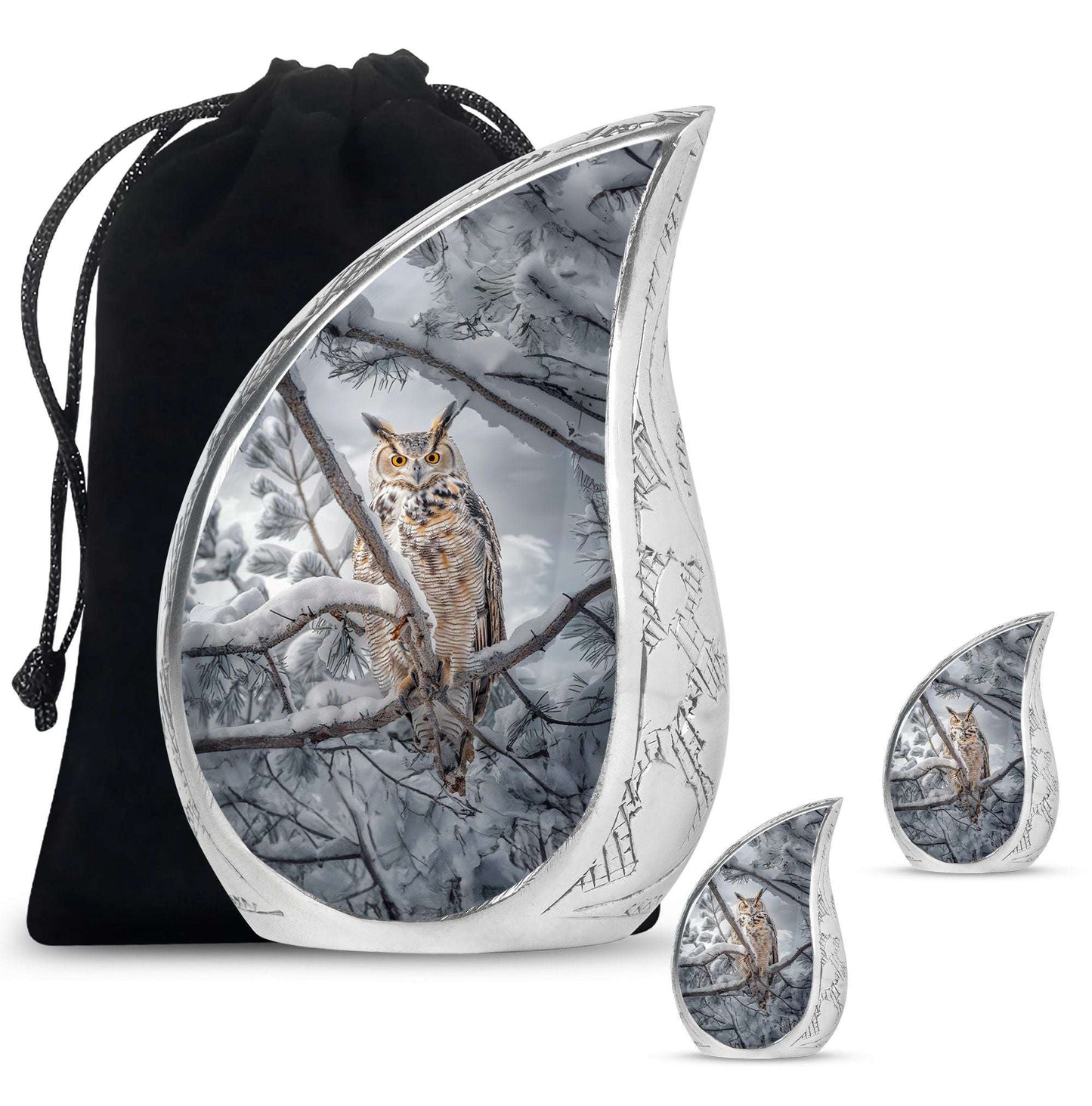 Owl Theme Large Urn With 2 Keepsake Urn