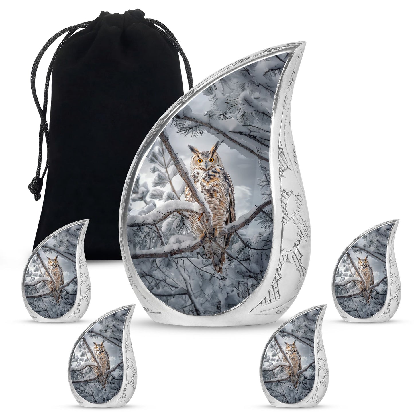 Owl Theme Large Urn With 4 Keepsake Urn