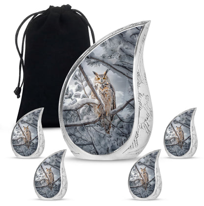 Owl Theme Large Urn With 4 Keepsake Urn