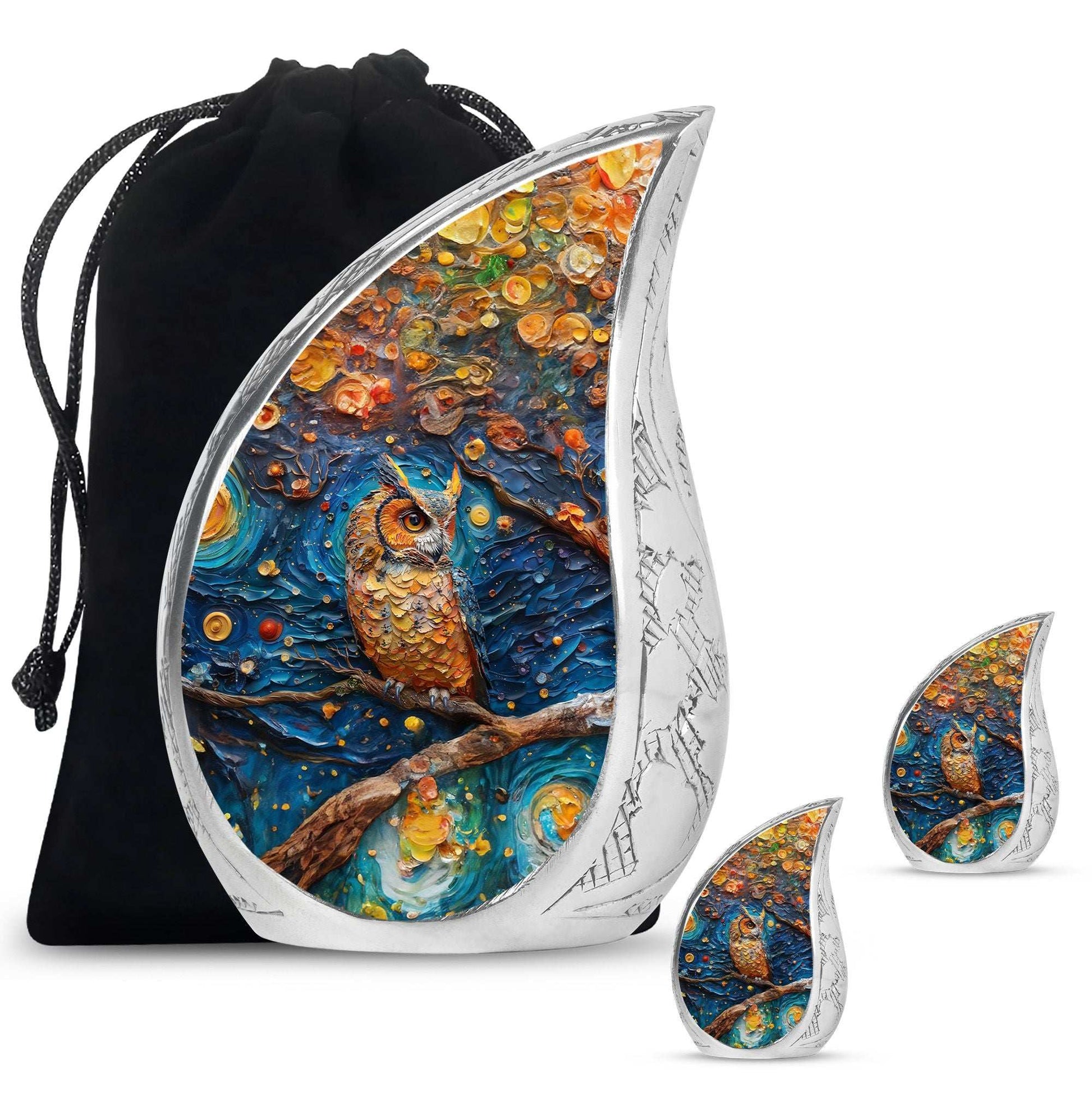 Owl Theme Large Urn With 2 Keepsake Urn