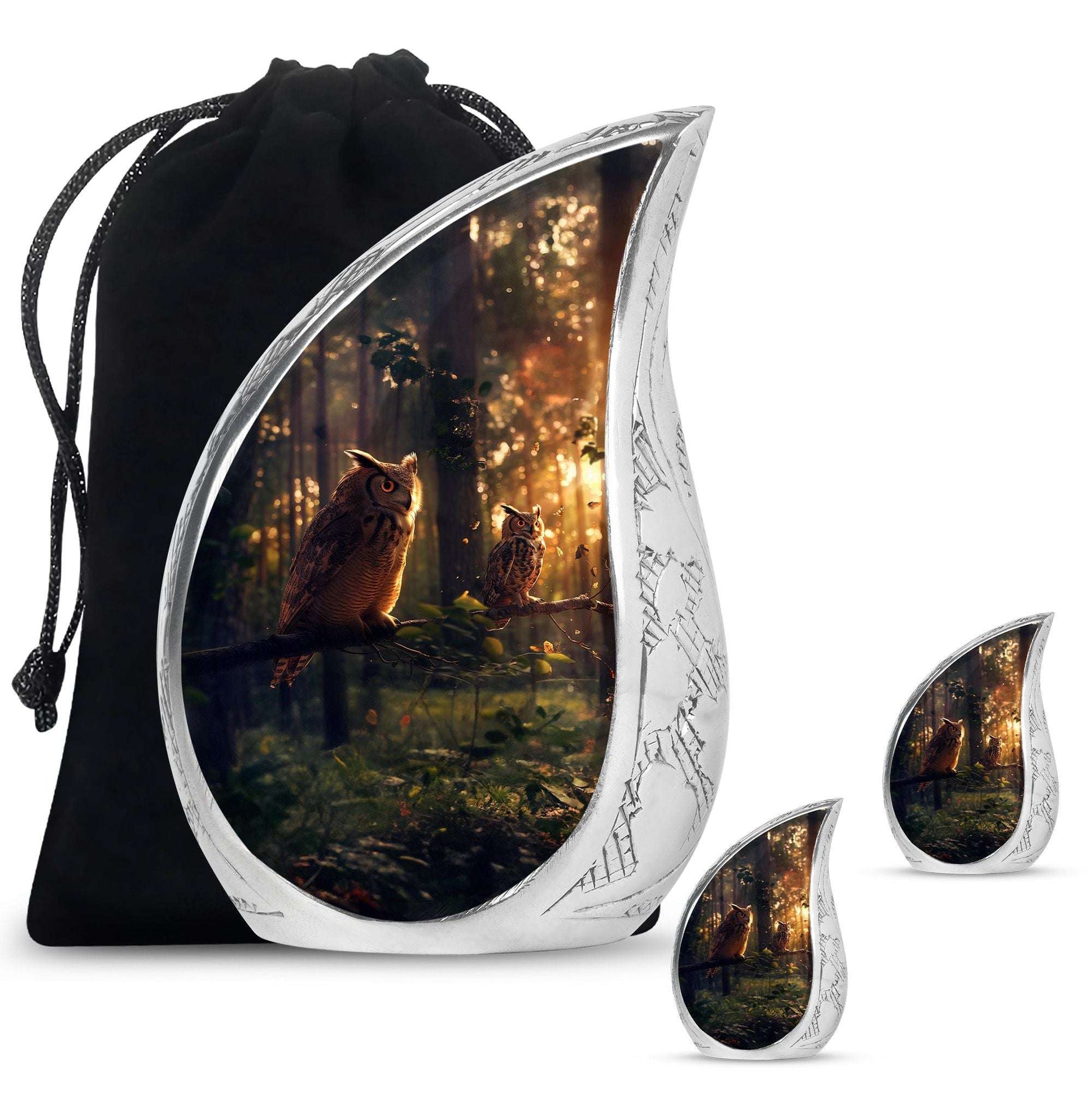 Owl Theme Large Urn With 2 Keepsake Urn